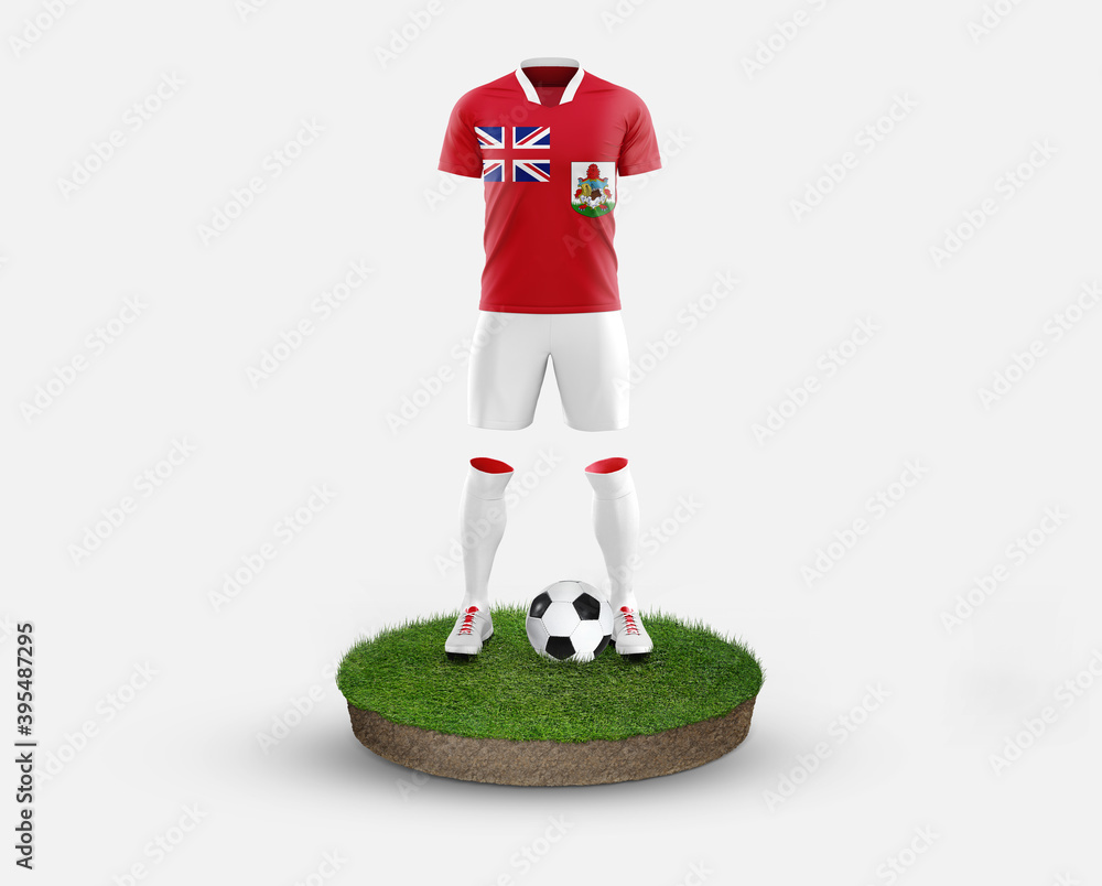 Bermuda soccer player standing on football grass, wearing a national flag uniform. Football concept. championship and world cup theme.