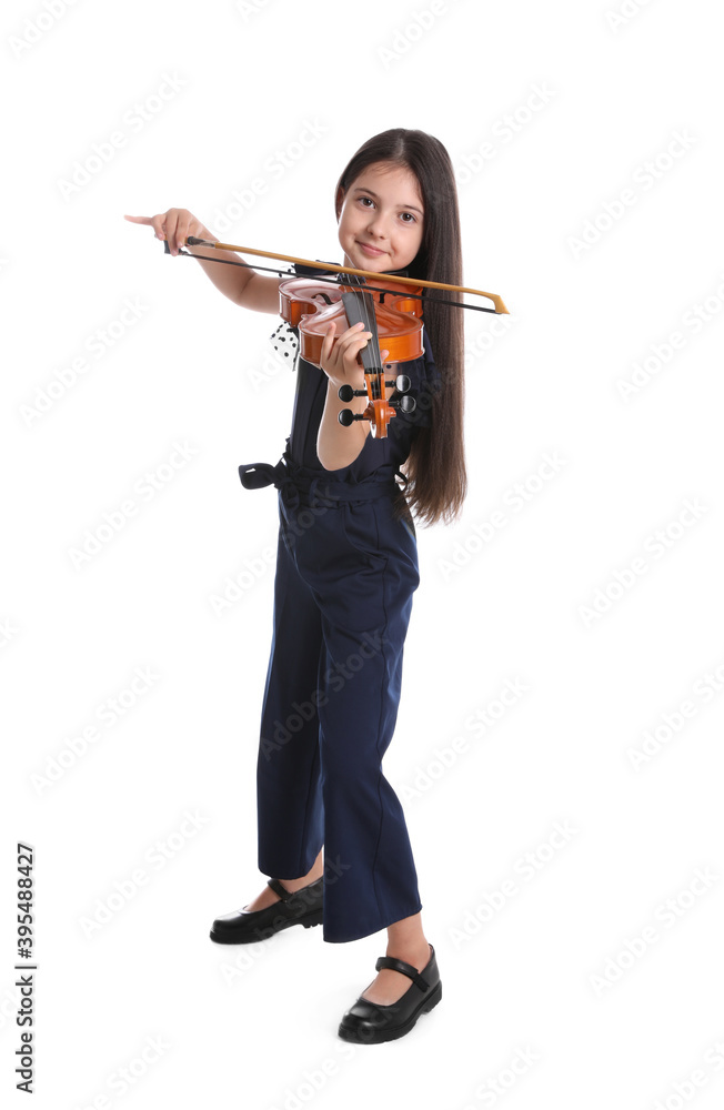 Preteen girl playing violin on white background Preteen girl playing violin on white background