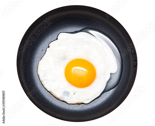 fried chicken egg in a frying pan on a white background