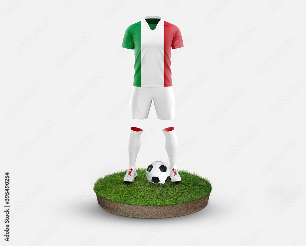 Italy soccer player standing on football grass, wearing a national flag  uniform. Football concept. championship and world cup theme. ilustración de  Stock | Adobe Stock