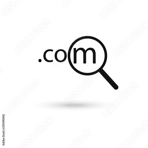 Dot com Icon and  magnifier. Domain search icon. photo
