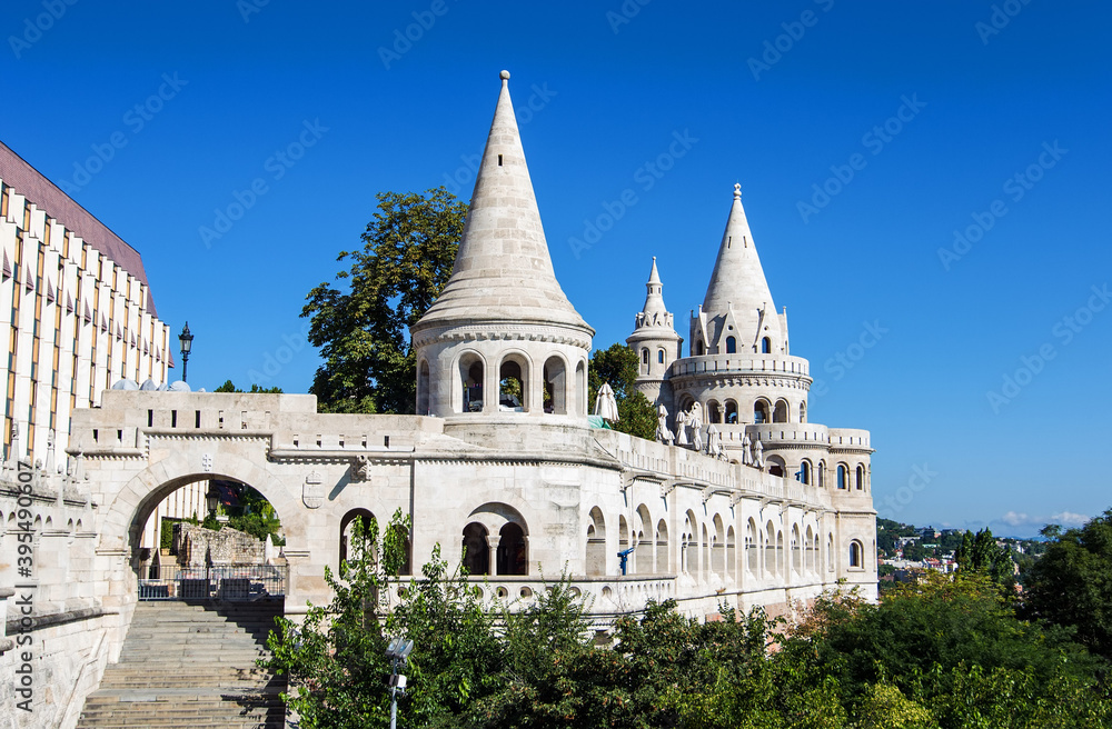 Fisherman's Bastion on the banks of the Danube river in Budapest, capital of Hungary. This is one of the most popular attraction in Budapest. Hungarian landmarks
