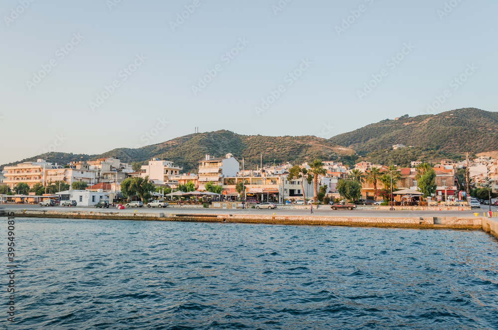 Evia island, Greece - June 30. 2020: Panorama of the tourist island of Evia in Greece