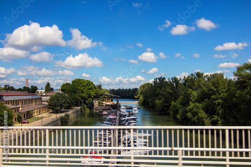 Photography Arpad bridge on Danube river in Budapest, capital of Hungary.