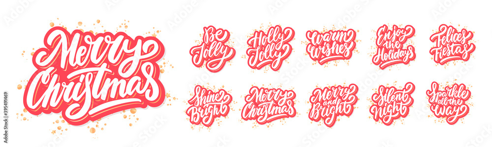 Merry Christmas. Vector lettering greeting phrases set.