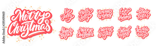 Merry Christmas. Vector lettering greeting phrases set.
