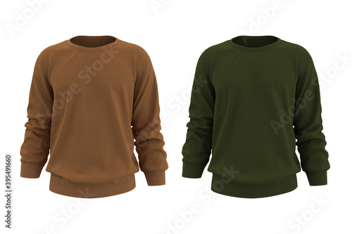 Blank sweatshirt mock up in front view, isolated on white, 3d rendering, 3d illustration