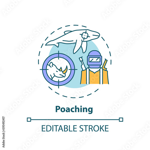 Poaching concept icon. Illegal hunting, fishing. Trap animal. Abuse and cruelty. Endangered wildlife idea thin line illustration. Vector isolated outline RGB color drawing. Editable stroke