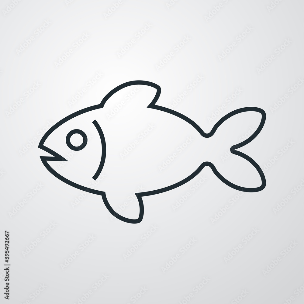 Icono silueta de pescado con lineas en fondo gris Icono silueta de pescado con lineas en fondo gris