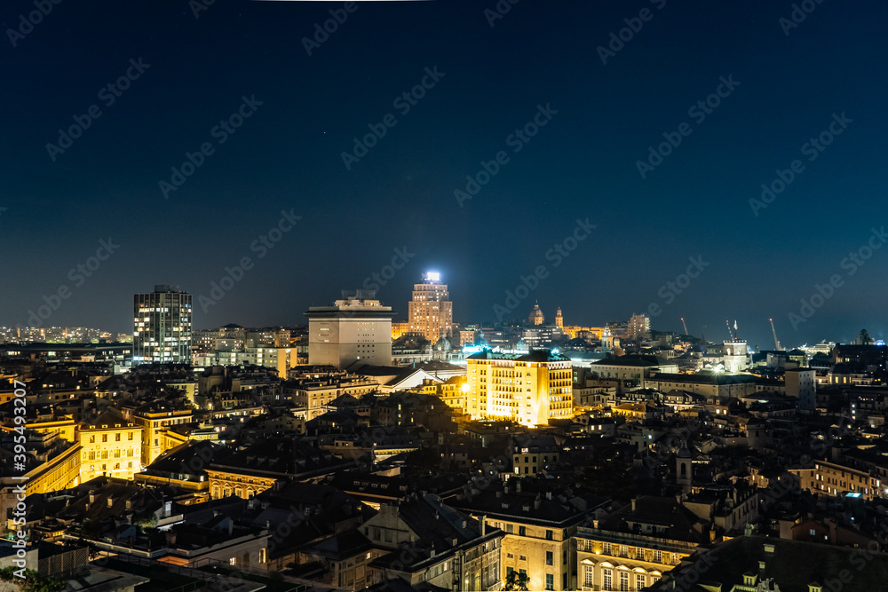 View of the city center of Genoa at night