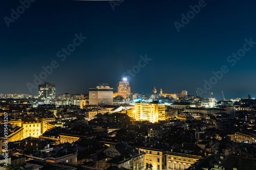 View of the city center of Genoa at night