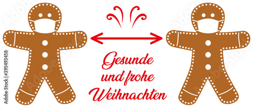 gesunde und frohe weihnachten lebkuchenmänner mit maske und abstand