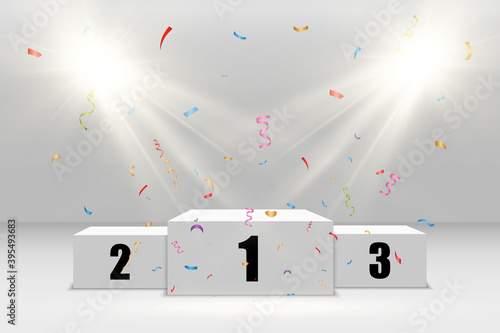 White podium or platform with spotlights. A pedestal for rewarding the winners.	
