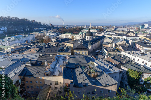 view from the mountain kapuzinerberg to the old town of slazburg, austria  photo