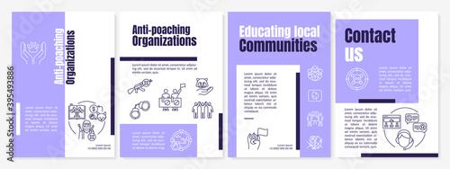 Saving endangered species brochure template. Poach prevention. Flyer, booklet, leaflet print, cover design with linear icons. Vector layouts for magazines, annual reports, advertising posters