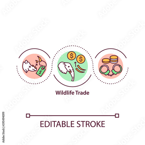Wildlife trade concept icon. Non-domesticated animals commerce idea thin line illustration. Living and dead individuals, tissues trade. Vector isolated outline RGB color drawing. Editable stroke