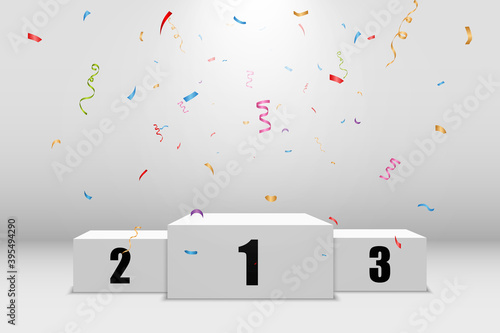White podium or platform with spotlights. A pedestal for rewarding the winners.	
