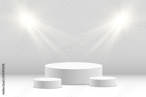 White podium or platform with spotlights. A pedestal for rewarding the winners.	
