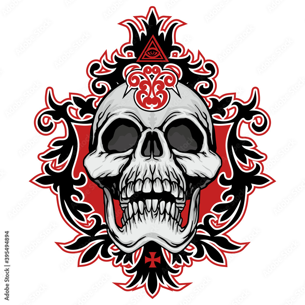 Fototapeta premium Gothic sign with skull, grunge vintage design t shirts