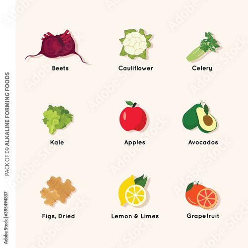 Alkaline forming food icon set