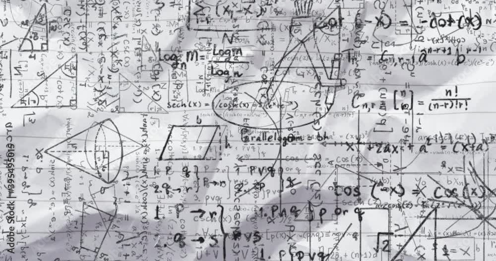 Animation of black mathematical formulae and geometric drawings on white Animation of black mathematical formulae and geometric drawings on white