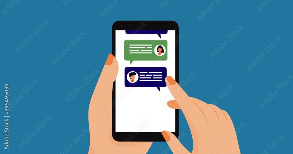 Animation of person using smartphone social networking on blue Animation of person using smartphone social networking on blue