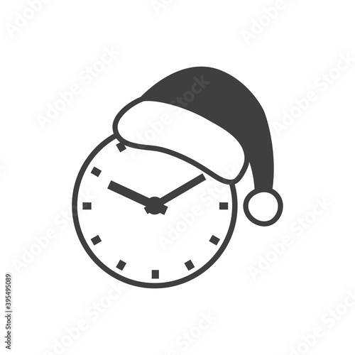 Tiempo de navidad. Logotipo gorro de Papá Noel con reloj en color gris