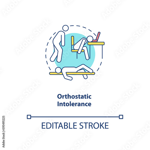 Orthostatic intolerance concept icon. CFS symptom idea thin line illustration. Difficulty with upright posture. Postural hypotension. Vector isolated outline RGB color drawing. Editable stroke