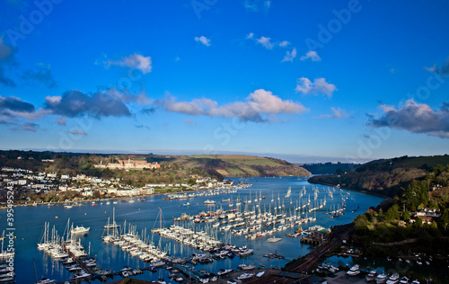 Looking down on the marina at Kingswear on the River Dart, Devon, England, UK.