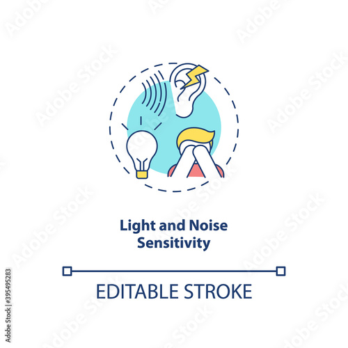 Light and noise sensitivity concept icon. Generalized hypervigilance idea thin line illustration. Photophobia, hypersensitivity. CFS symptom. Vector isolated outline RGB color drawing. Editable stroke