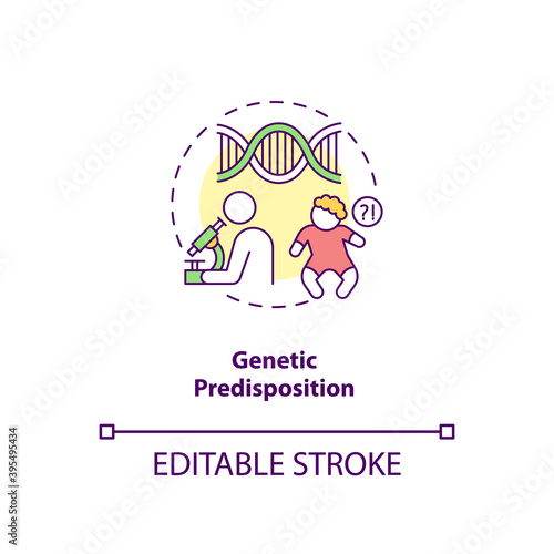 Genetic predisposition concept icon. Chronic fatigue risk inheriting idea thin line illustration. Inherited genetic susceptibility. Vector isolated outline RGB color drawing. Editable stroke