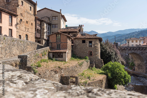 Traditional stone-made buildings with cobblestone streets in Potes, Cantabria, Spain