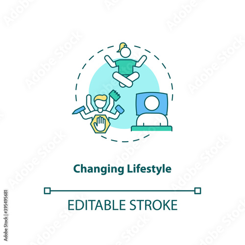 Changing lifestyle concept icon. CFS treatment idea thin line illustration. Energy levels improvement. Providing quality sleep. Vector isolated outline RGB color drawing. Editable stroke