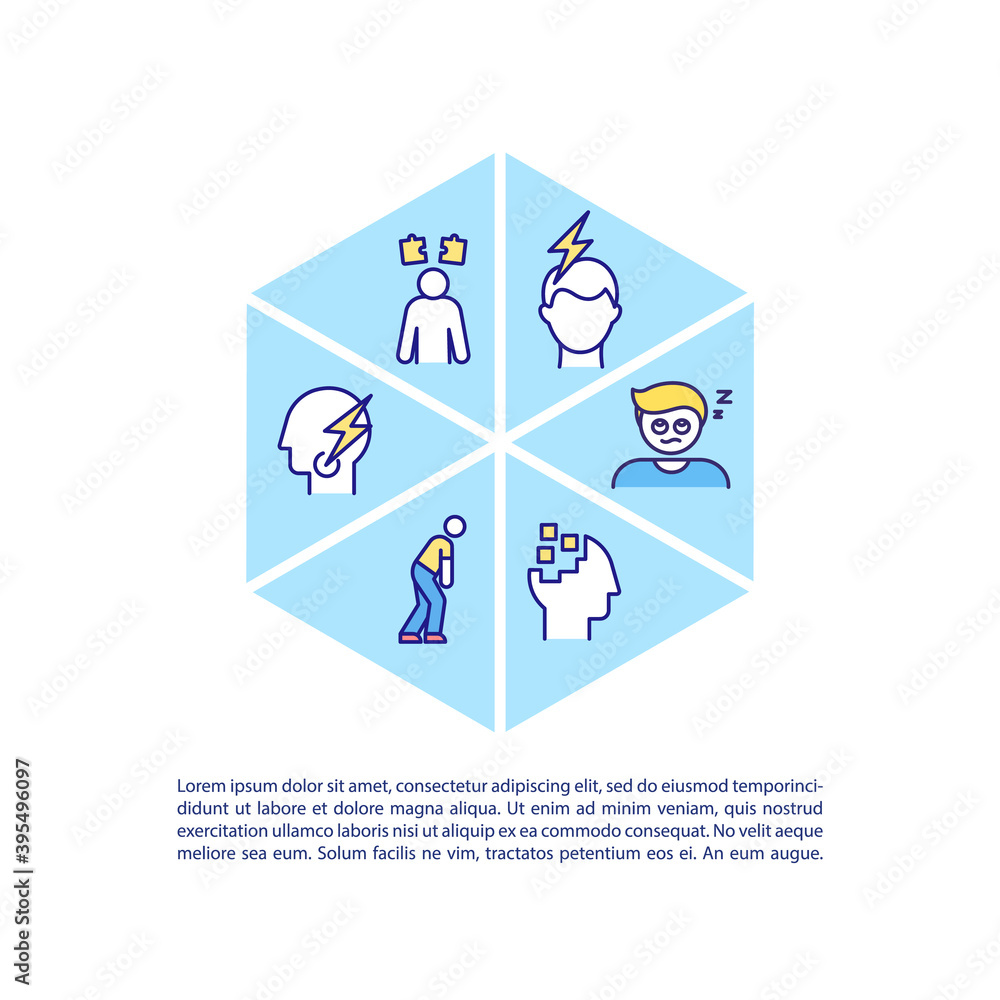 Chronic fatigue syndrome concept icon with text. Different therapy to help with diseases. PPT page vector template. Brochure, magazine, booklet design element with linear illustrations