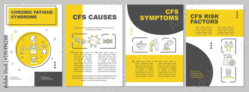Chronic fatigue syndrome brochure template. Human disease treatment. Flyer  booklet  leaflet print  cover design with linear icons. Vector layouts for magazines  annual reports  advertising posters