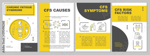 Chronic fatigue syndrome brochure template. Human disease treatment. Flyer, booklet, leaflet print, cover design with linear icons. Vector layouts for magazines, annual reports, advertising posters