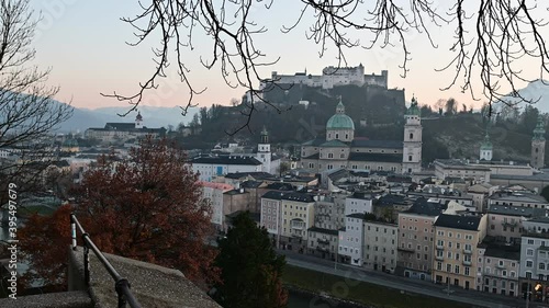 view from the mountain kapuzinerberg to the old town of salzburg, austria photo