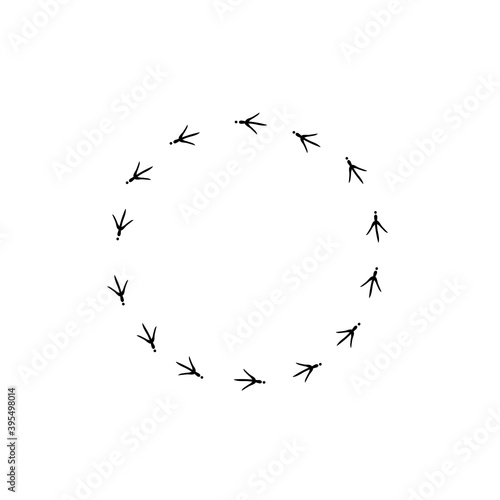 Vector background with circle of bird trail. Black Bird footprints