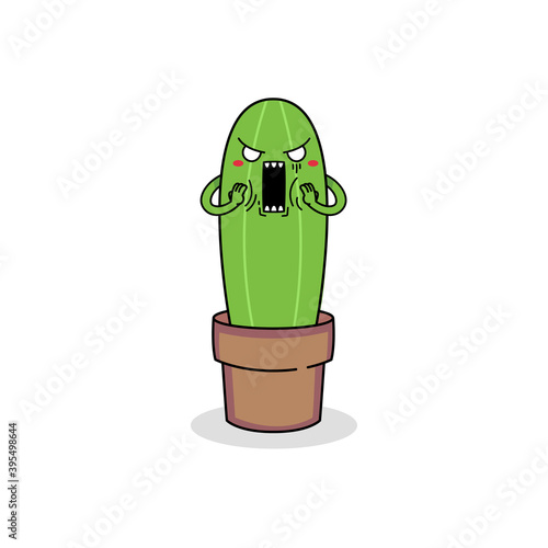 Cute cactus cartoon character shocked