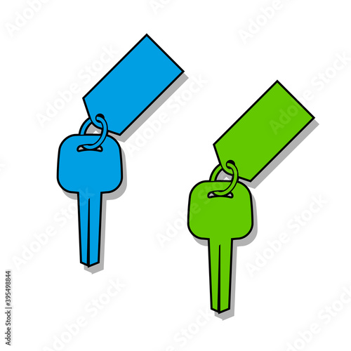 Icon of the key from the door lock with the tag on the ring, The key for an English lock with a fob