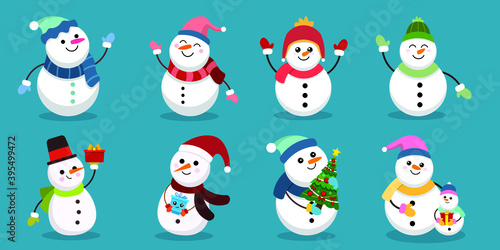 Set of Cute snowman christmas.Vector illustration	
