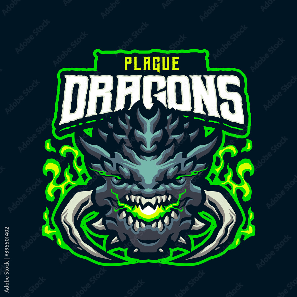 Plague Dragon Head Mascot logo for esport and sport team