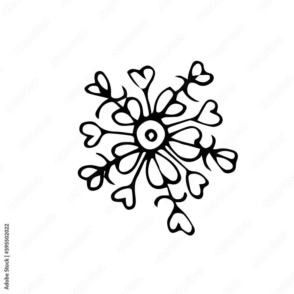 Single snowflake in Doodle style isolated on a white background. The snowflake icon is hand-drawn. Christmas sketch. For new year's design and decor Single snowflake in Doodle style isolated on a white background. The snowflake icon is hand-drawn. Christmas sketch. For new year's design and decor