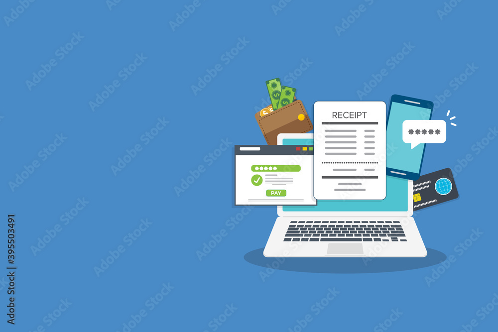 Laptop with a notification on financial transaction. Online payment concept. Laptop with a notification on financial transaction. Online payment concept.