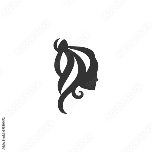 Graceful woman silhouette logotype. Female face in profile. Vector logo isolated on white.
