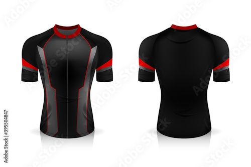 Specification Cycling Jersey template. mock up Sport T Shirt round neck uniform for bicycle apparel . Vector Illustration design , Separate work layers .