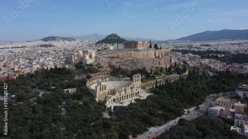 Acropolis city of Athens parthenon, symbol of ancient Greece, aerial view. History. Drone aerial. Mythology. 