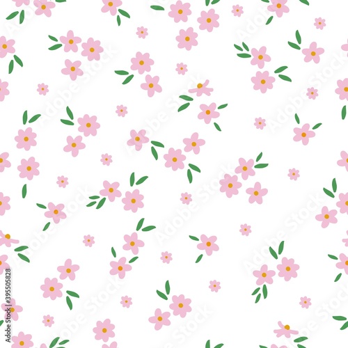 Wallpaper Mural Simple vintage pattern. Small pink flowers . White background. Vector texture. Fashionable elegant print for packaging and Wallpaper, textiles. Torontodigital.ca