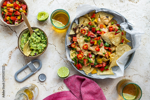 Vegan nachos with guacamole photo