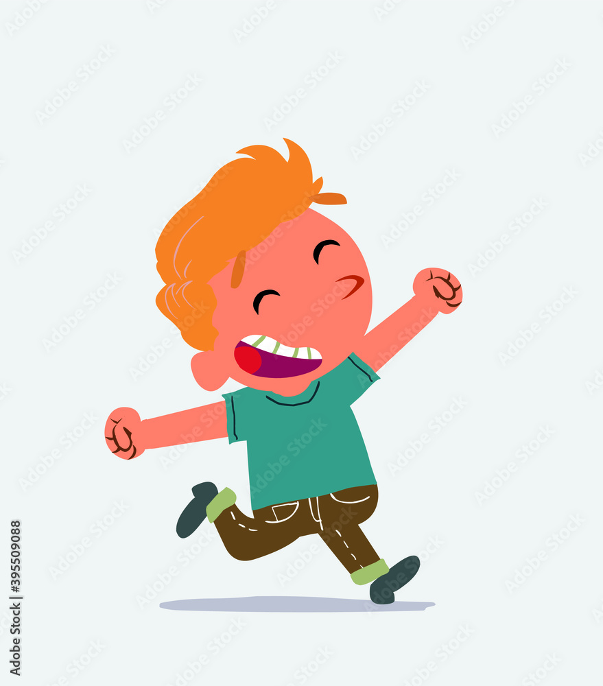 cartoon character of little boy on jeans running very euphoric cartoon character of little boy on jeans running very euphoric
